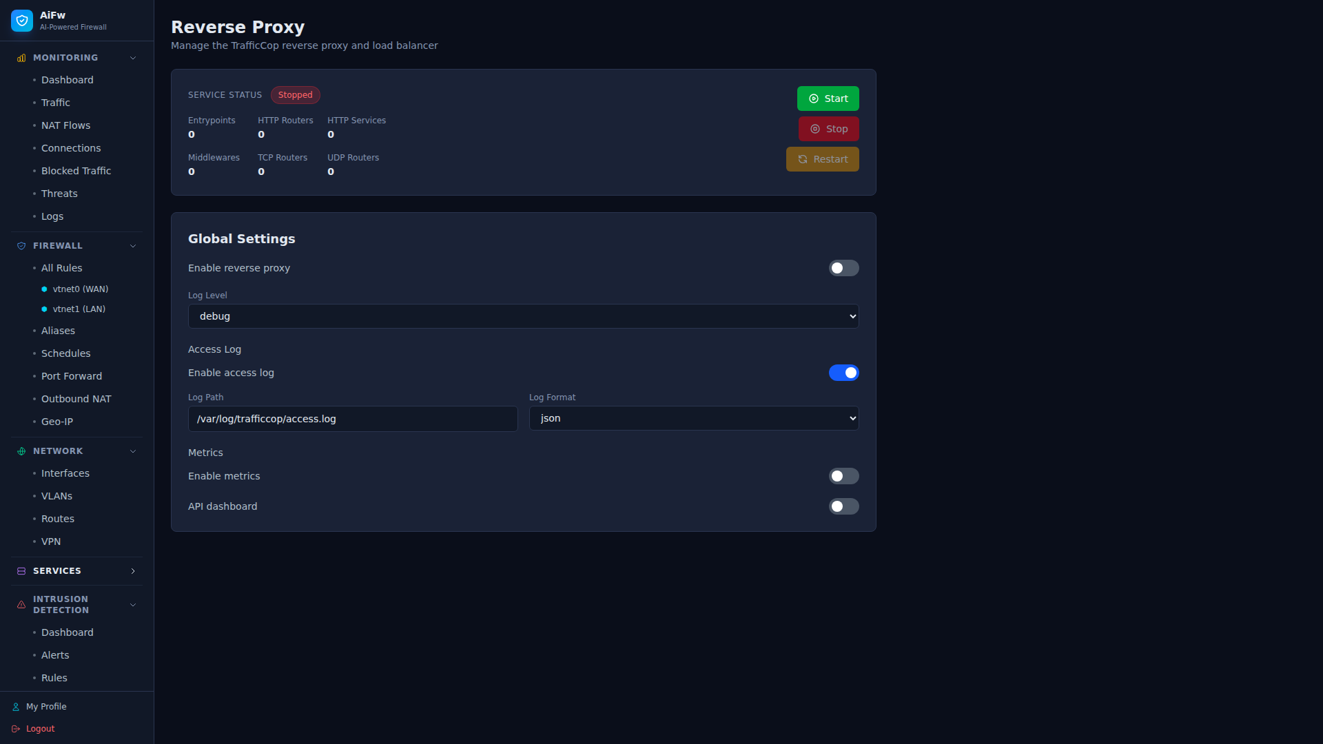 AiFw reverse proxy with HTTP, TCP, and UDP routers
